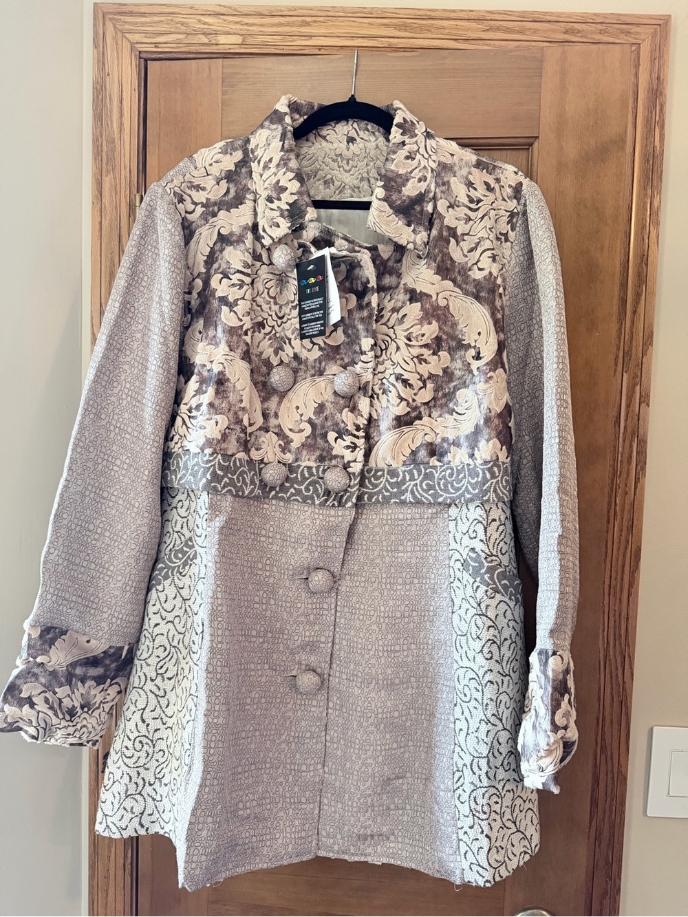Floral Panel Beige & Cream Women's Blazer Coat